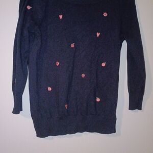 LOFT Navy Sweater with Peach Embellishments